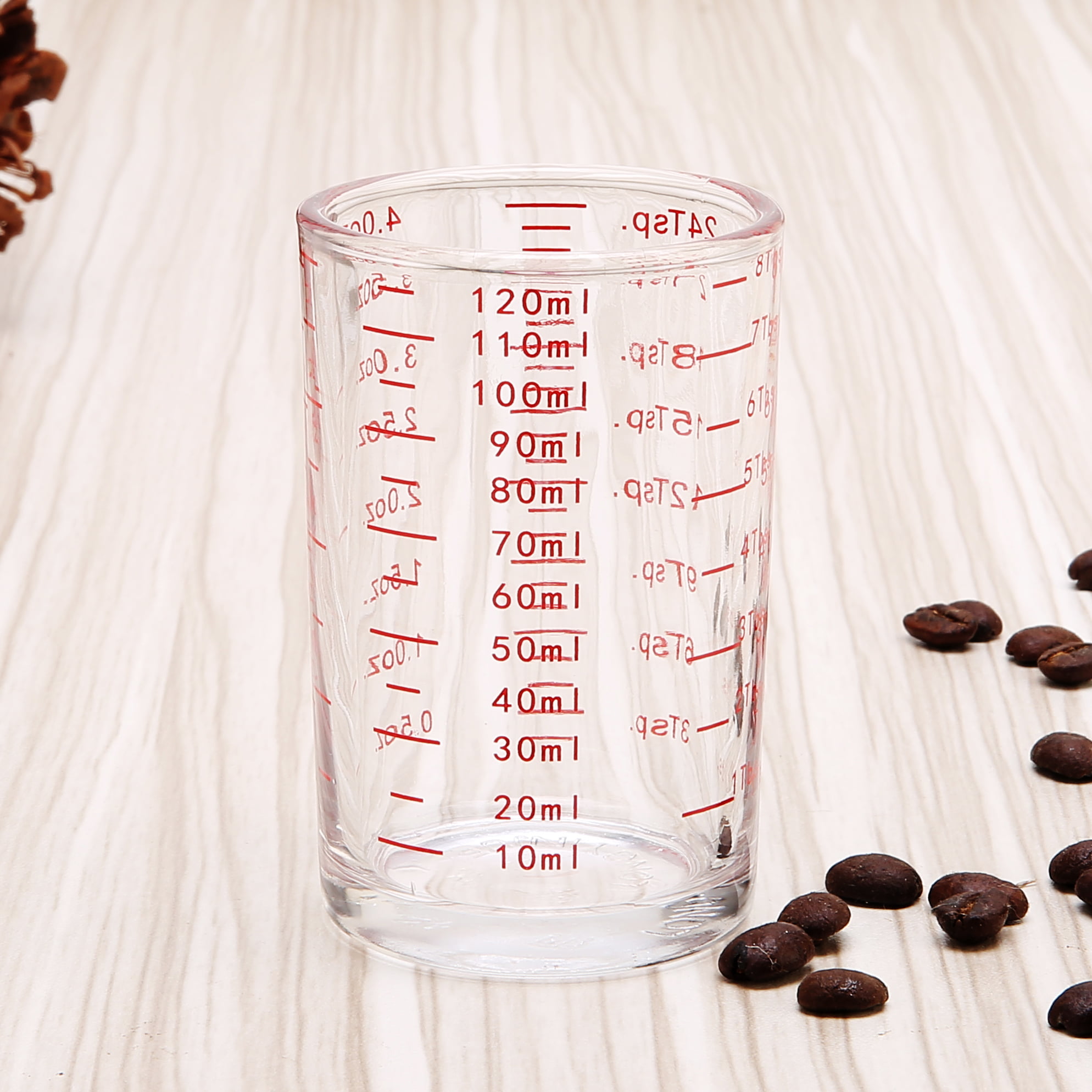 Ackers Shot Glass Measuring Cup 4 Ounce/120ML Liquid Heavy High Espresso  Glass Cup Black Line，V-Shaped Spout