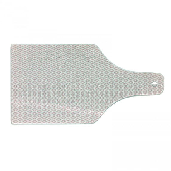 Retro Cutting Board, Pastel Squares with Polka Dots Geometrical Symmetrical Checked Tile Pattern, Decorative Tempered Glass Cutting and Serving Board, Wine Bottle Shape, Pale Pink White, by Ambesonne