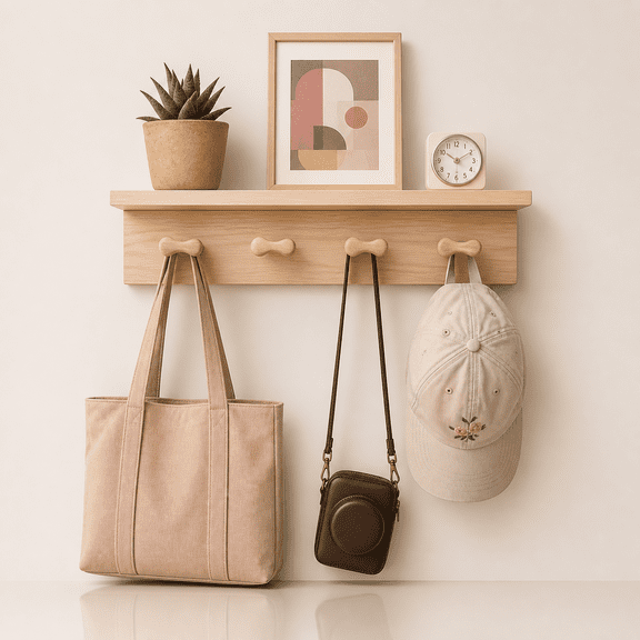 Wall-mounted Wooden Coat Rack Shelf Oak colored finish—A-1