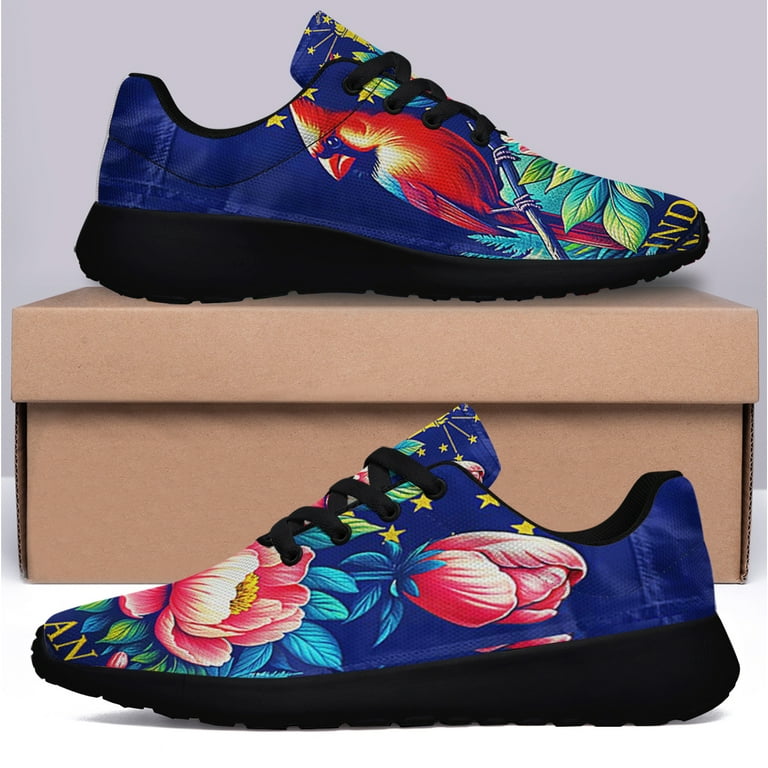 Indiana Stte Symbols Cardinal and Peony Flower Shoes Sneakers
