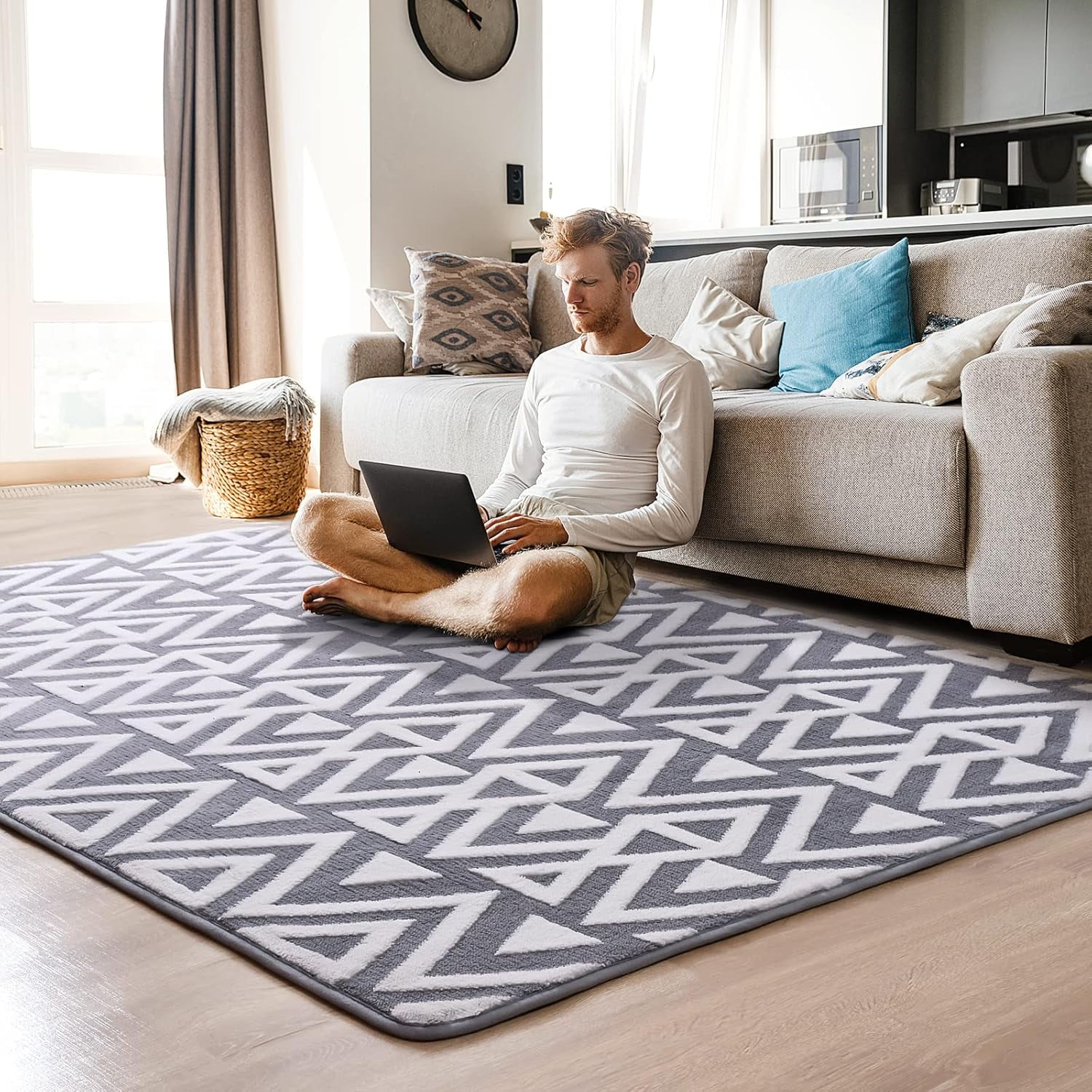 Lochas Soft Shaggy Rugs Geometric Area Rug Fluffy Carpet for Living Room Fluffy Accent Carpet Home Decor,4'x6',Grey