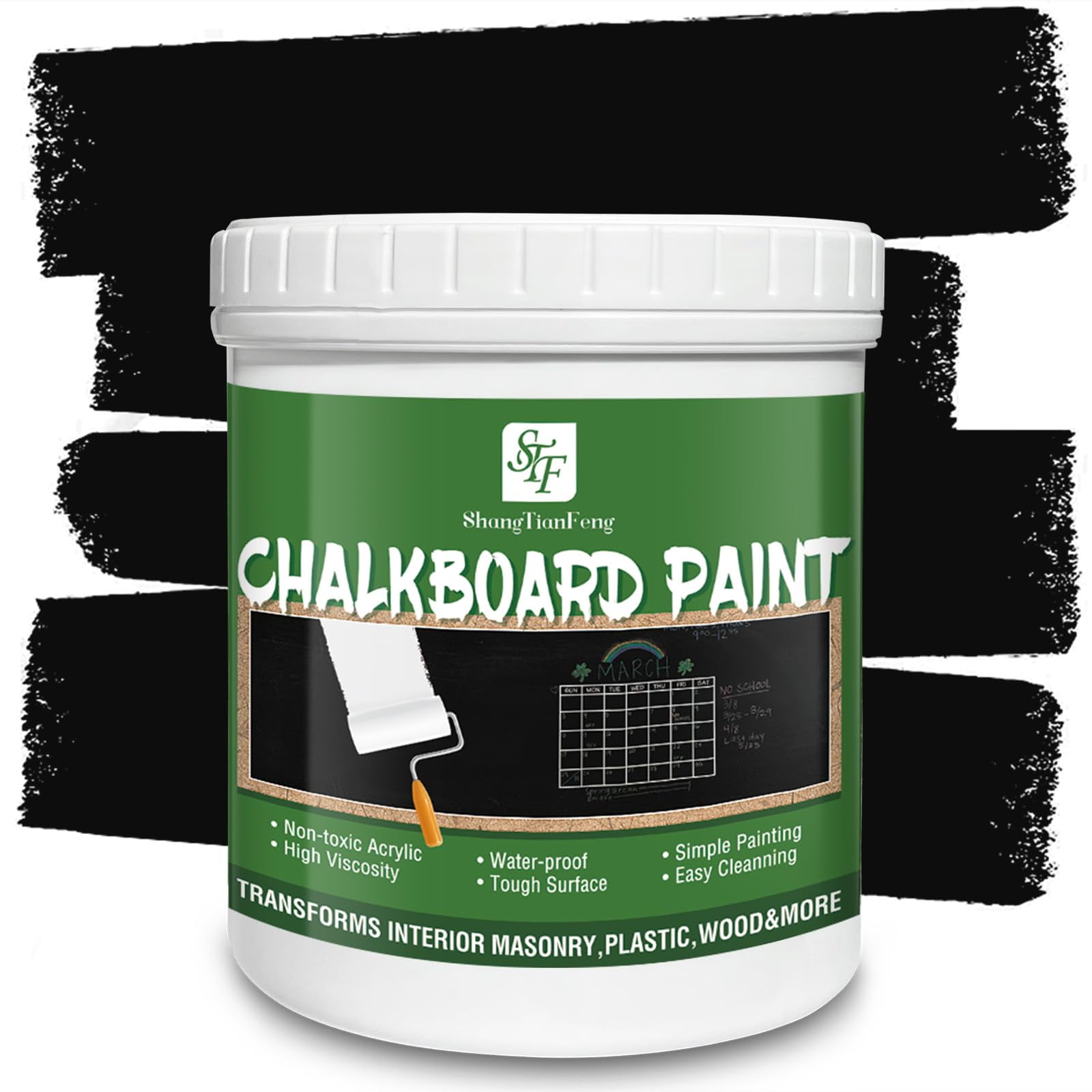 Black Chalkboard Paint (32 FL Oz) - Matte Finish, Non-Toxic, Quick-Drying & Easy Clean | Durable DIY Paint for Walls, Wood, Metal, Glass | Ideal for Kids Room, Kitchen, Classroom Decor