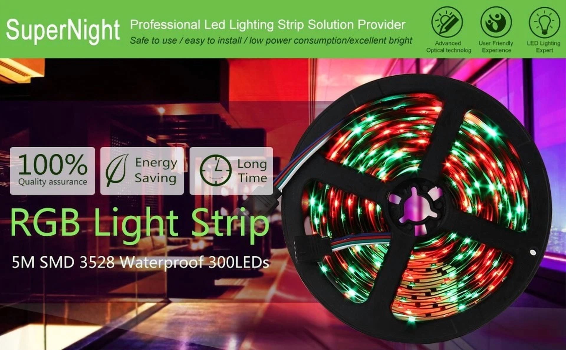 16.4Ft Rgb Led Strip Light 3528Smd Waterproof Rope Tape Lamp For Party Home Tv