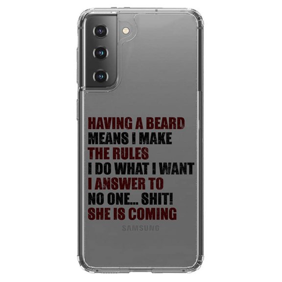 DistinctInk Clear Shockproof Hybrid Case for Galaxy S21 5G (6.2" Screen) - TPU Bumper Acrylic Back Tempered Glass Screen Protector - Beard - I Make the Rules, Do What I Want