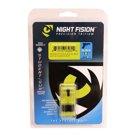 Night Fision GLK001015YGZ Night Sight Set Accur8 Front/Square Rear Glock 17/17L/19/22-28/31-35/37-39 Green Tritium w/Yellow Outline Front Black