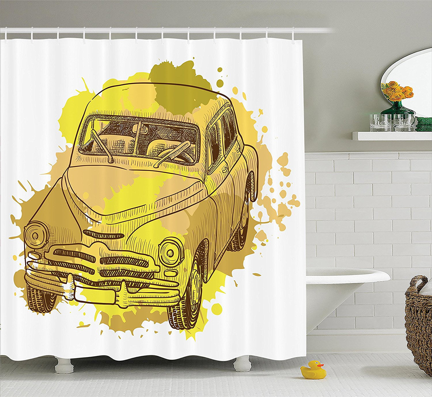 Details about   Vintage Shower Curtain Old Car Grunge Artwork Print for Bathroom 