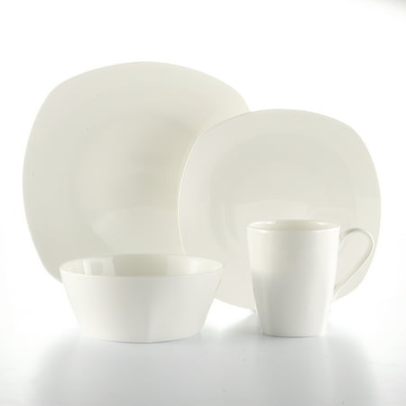 Florentine Bone China - Roscher 32-Piece Kelsey Bone China Dinnerware. Soft Square Shape. Microwave And Dishwasher Safe For Luxury Everyday