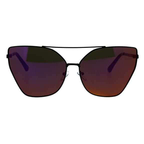 Womens Colored Mirror Flat Panel Oversize Metal Rim Cat Eye Sunglasses Black Purple
