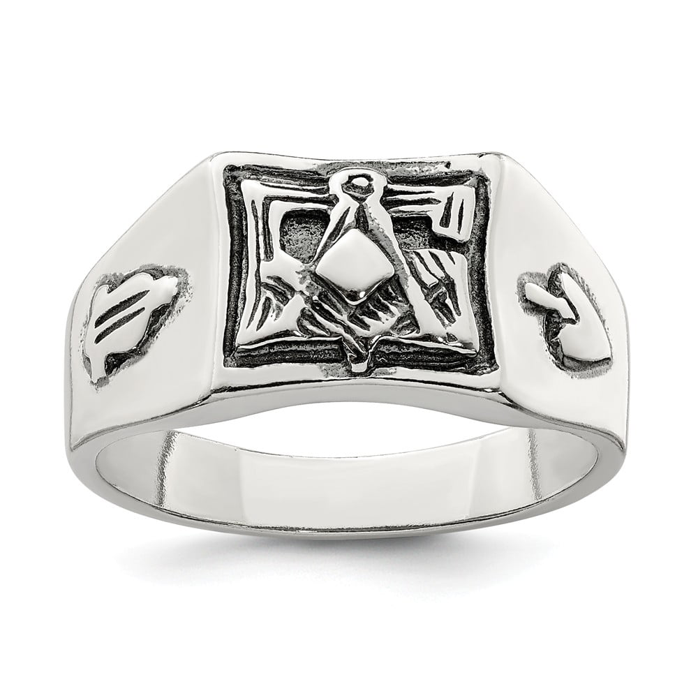 Solid 925 Sterling Silver Men's Vintage Antiqued Masonic Ring Band Size 11