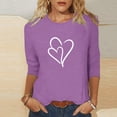 thumbnail image 2 of Plebaso Hauts Cœur pour Femmes Manches 3/4 Col Rond T-Shirts Décontractés Imprimé Chandail Femmes 2025 Tee Blouses, 2 of 4