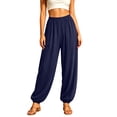 thumbnail image 2 of PInxai Yoga Pants for Women Elastic Waisted Baggy Pants Loose Comfy Casual Athletic Solid Color Pants Summer,Navy,M, 2 of 7