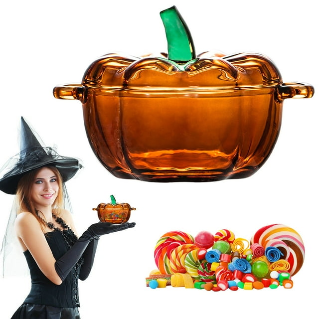 Storage rack Glass Pumpkin Candy Jar Halloween Candy Bowl Pumpkin Jars With Lids Pumpkin Jar With Cover Transparent Glass Candy Dish With Lid For Halloween Home Wedding Decor