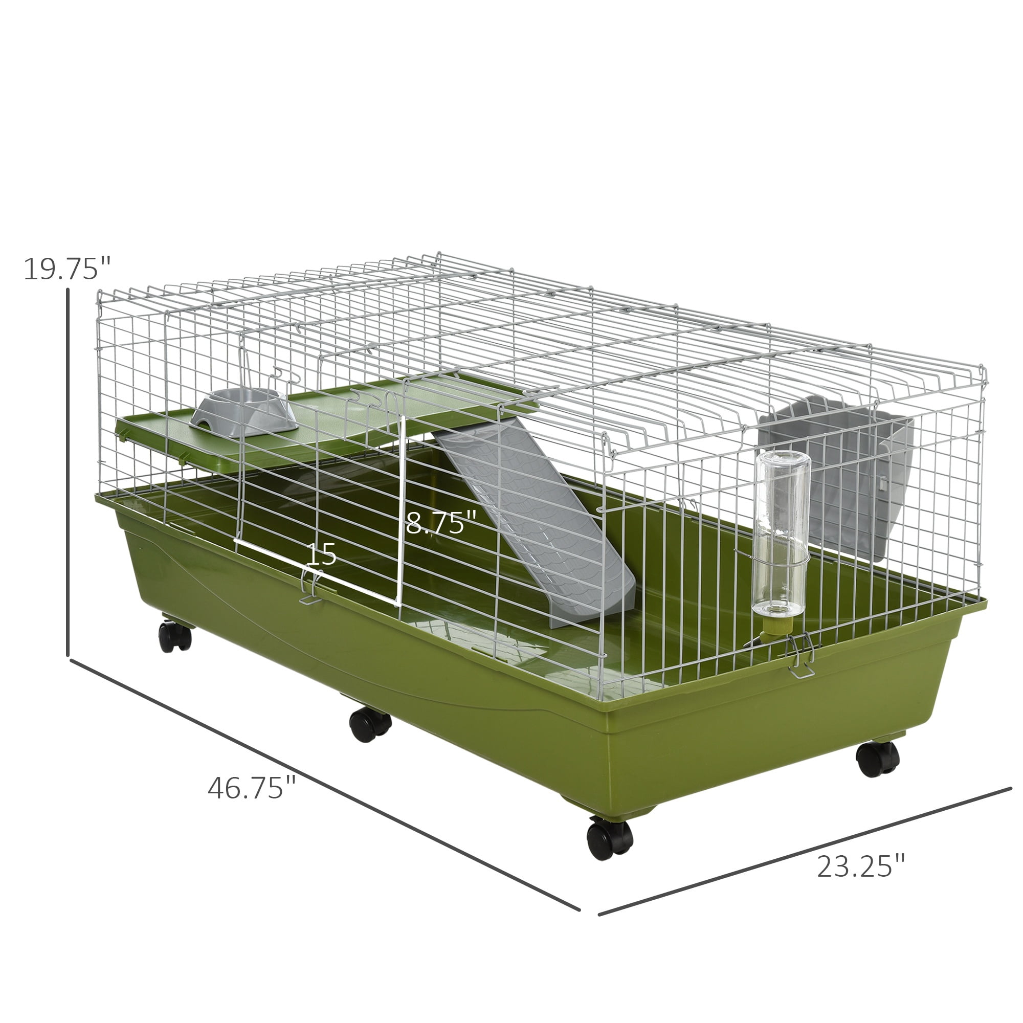 Small Animal Cage, 46.75" Steel Wire Hutch for Guinea Pigs and Chinchillas with Ramp, Platform, Wheels and Green Plastic Tray