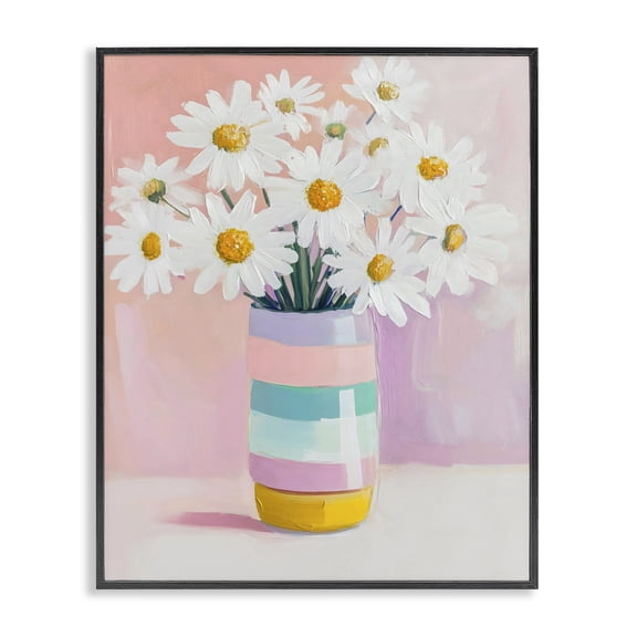 Stupell Industries Cottage Daisies in Striped Vase Black Framed Giclee Art, 11 x 14, by The Prints Vibe