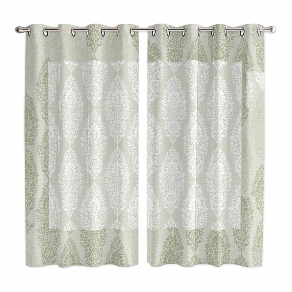 Curtains 84 Inches Long 2 Panels, Sage Green Grommets Window Treatment Curtain, Vintage Elegant Abstract Art Thermal Curtains Drapes for Living Room/Bathroom