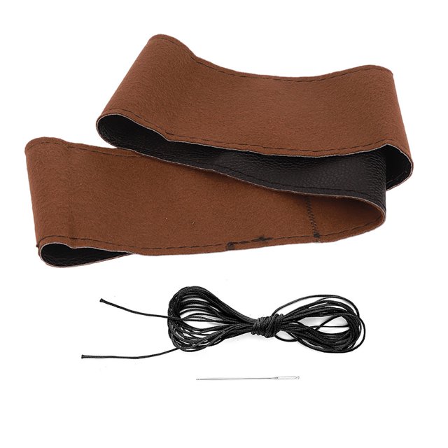 Funda para volante de piel de elefante, cuero de grano, costura artesanal con agujas, hilo, accesorio Interior de coche, color negro