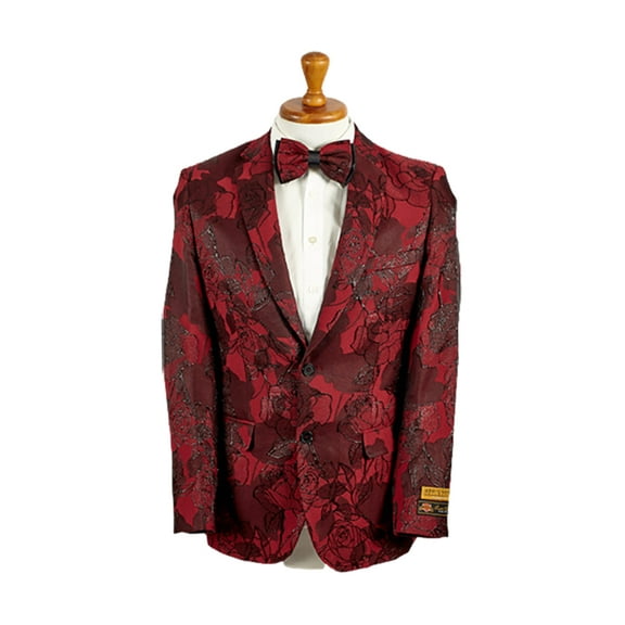 Mens 2 Button Burgundy Floral Paisley Prom & Wedding Blazer By Alberto Nardoni Brand Designer