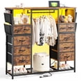 thumbnail image 5 of Enhomee 10 Drawers Dresser for Bedroom with Hanging Rack Storage Cabinet with Led Lights & Charging Station, Rustic Brown, 5 of 9