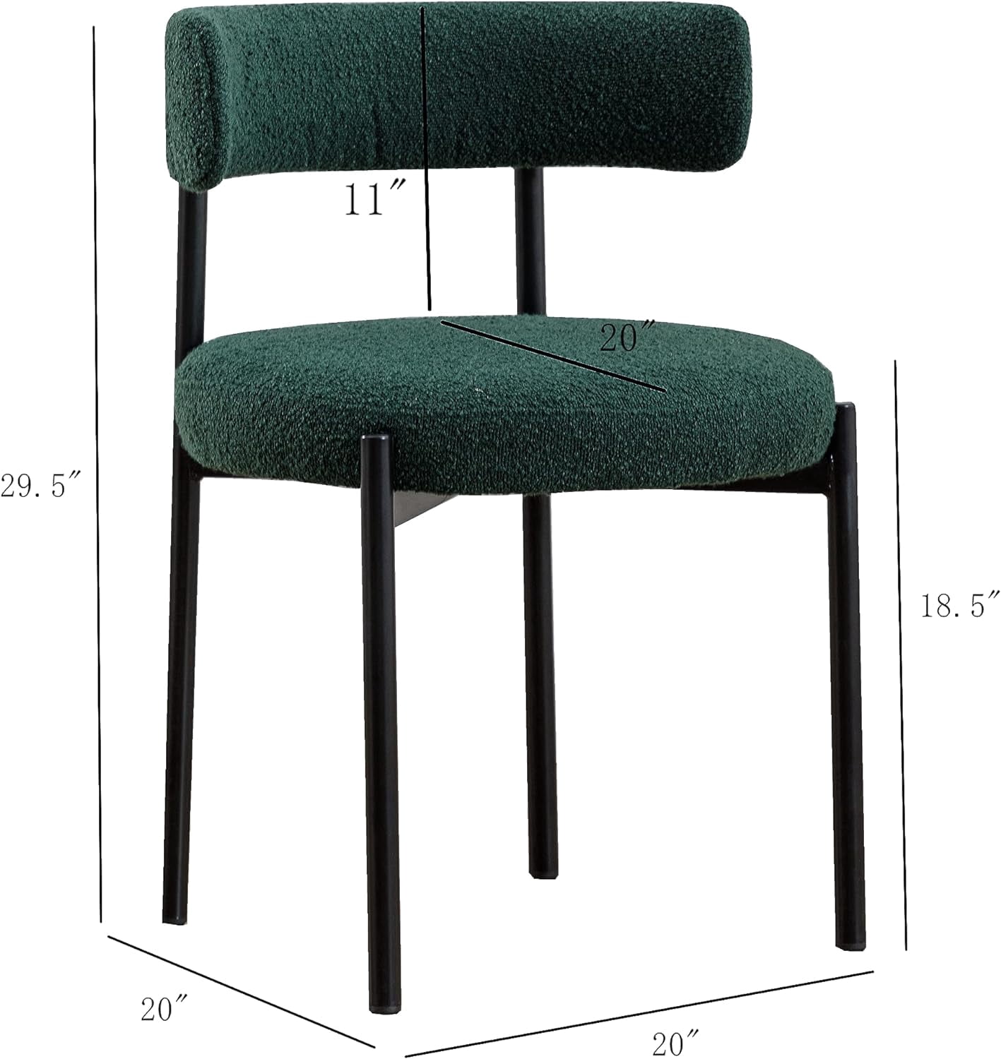 Locus Bono Boucle Dining Chairs Set of 4, Modern Upholstered Dining Room Chairs, Armless Kitchen Chair for Dining Room, Living Room, Green