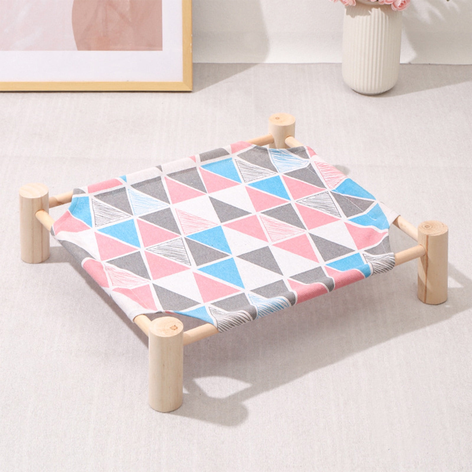 Wooden Elevated Pet Suspended Bed, Detachable Portable Cooling Bed for Indoor Outdoor Cats Small Dogs, 20.86x18.89 inch