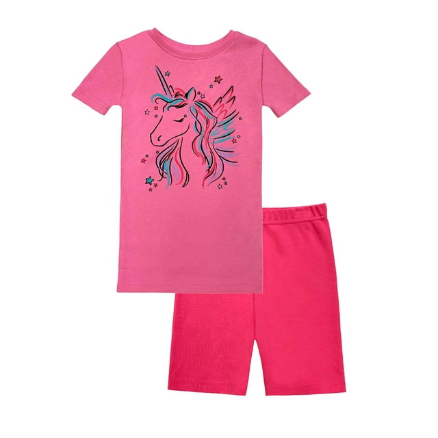 Prestigez Girls Organic Cotton 2 Piece Pajama Set With Shorts Unicorn