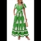 thumbnail image 3 of Vestido de Corta con Cuello en V, Estampado Floral, Bolsillos y Mangas Acampanadas, Verde M, 3 of 7