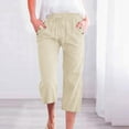 thumbnail image 2 of Pantalon Ample en Lin Uni pour Femmes, 7/8, avec Poches, 2 of 4