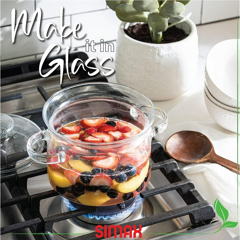 Simax Glass Pot Borosilicate Glass Cookware with Pot Lid & Heat Resistant  Handles, 2 Quart 