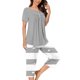 thumbnail image 1 of Sexy Pijama Conjunto para las Mujeres, Cuello Redondo Blusa de Manga Corta Y Pantalones, Traje de Moda Casual, 1 of 9