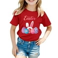 thumbnail image 1 of MIASHUI T-Shirt à Manches Courtes pour Enfants Joyeuses Pâques Imprimé Œuf Bunny, Rouge, 4-5 Ans, 1 of 4