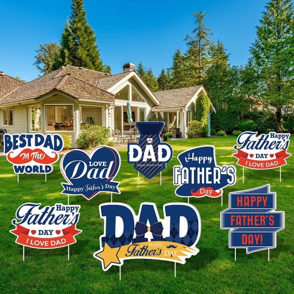 Elcoho Happy Father’s Day Yard Signs 8 Count Waterproof Stakes Outdoor for Party Decorations