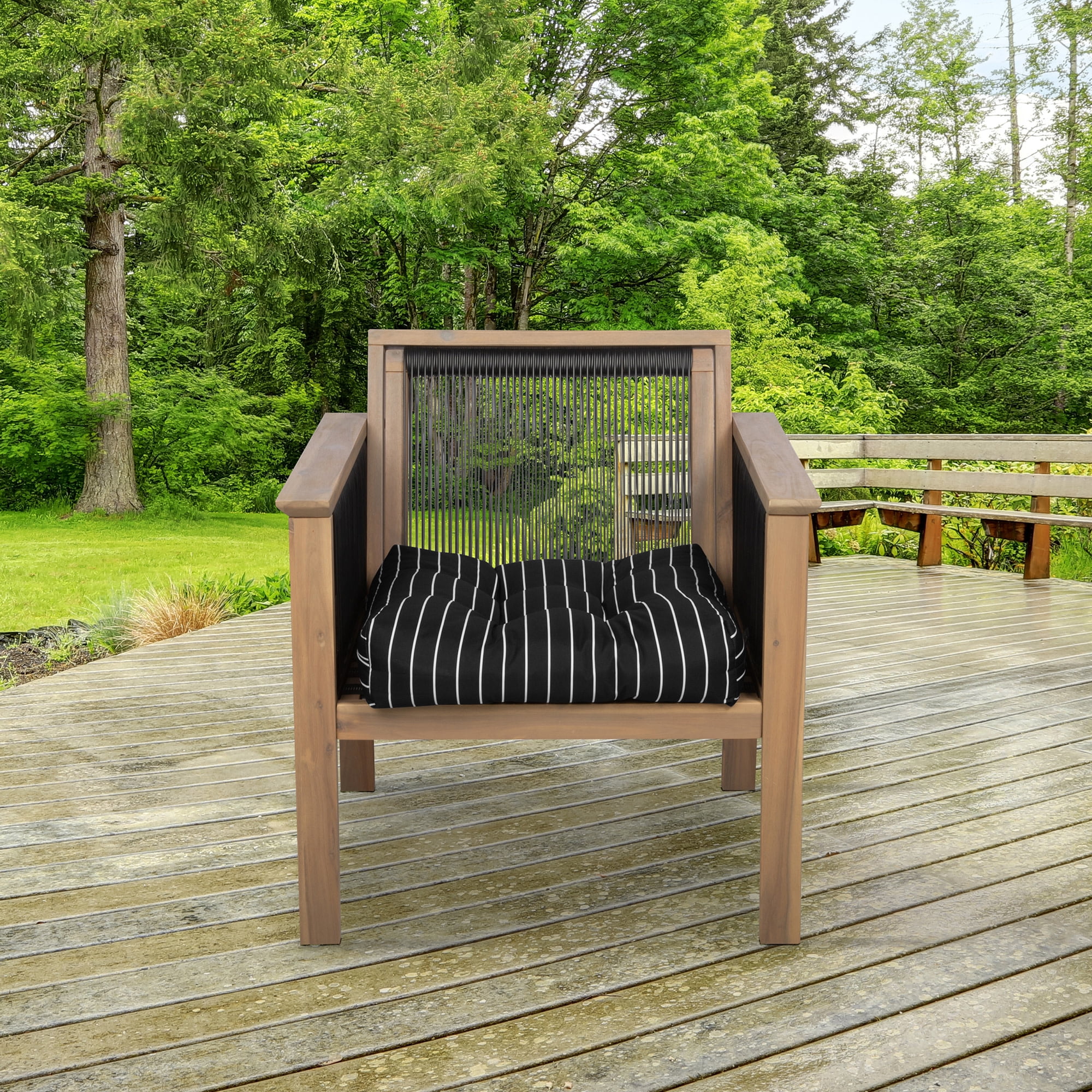 Classic Accessories Patio Seat Cushion, 2 Pack, Black Ink, Stripe, 19"W