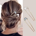 thumbnail image 2 of Shaped Hair Pins Clips 2 Pieces Gold Large Metal French Style Hair Pin Fork Stick 2 Prongs Updo Chignon Pins for Women Girls Buns Thin Thick Hair Accessories, 2 of 4
