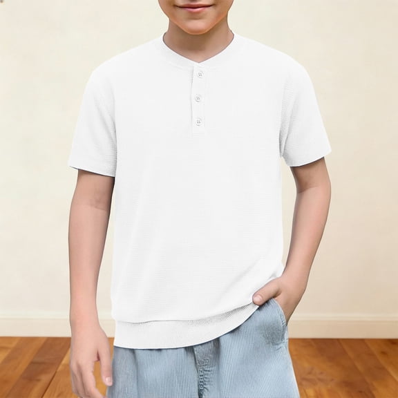 snilers Boys Henley Long Sleeve Shirts Kids Casual Waffle Knit Tops Summer Soft Breathable Solid Crewneck Basic Tees 4-14 Years