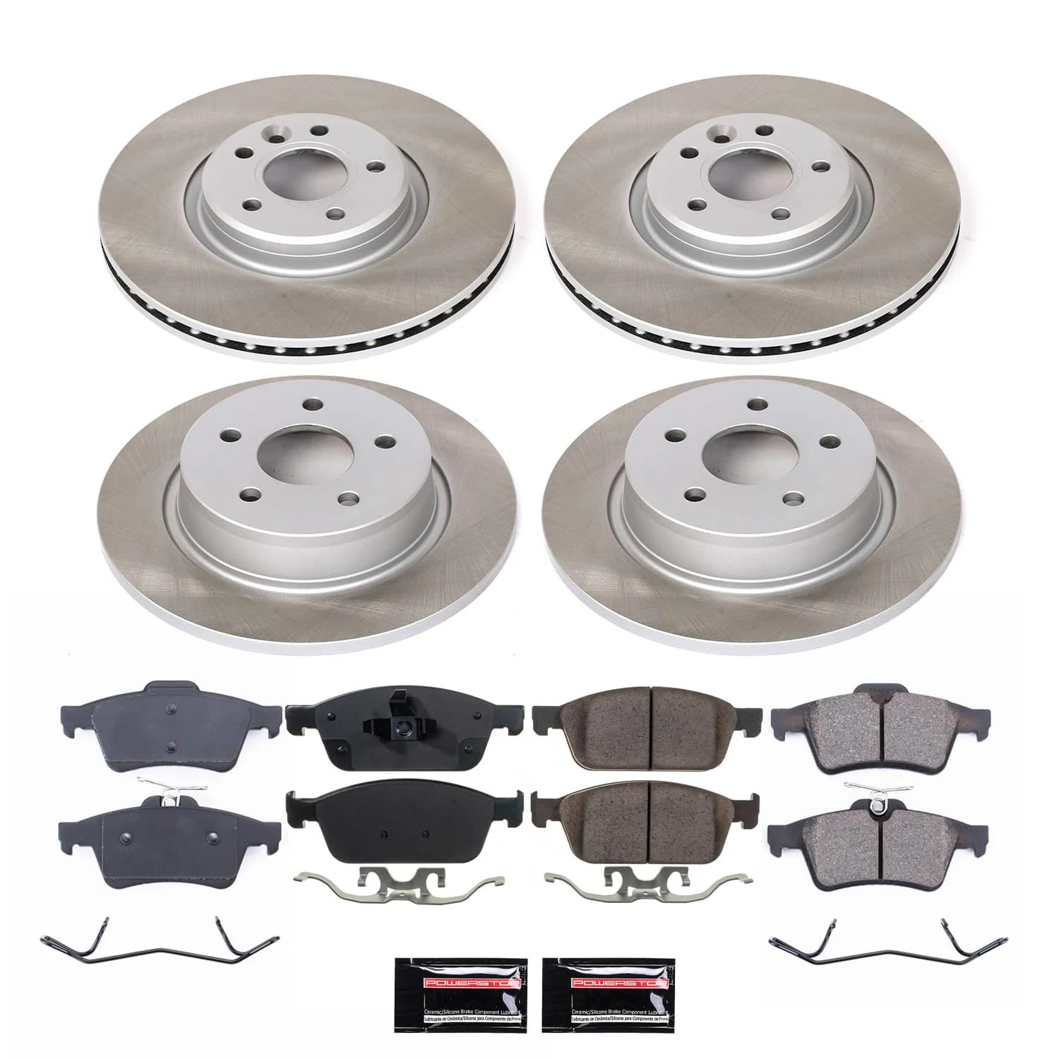 PowerStop Front and Rear Semi-Coated Rotor and Low-Dust Ceramic Brake Pad Kit SC6478
