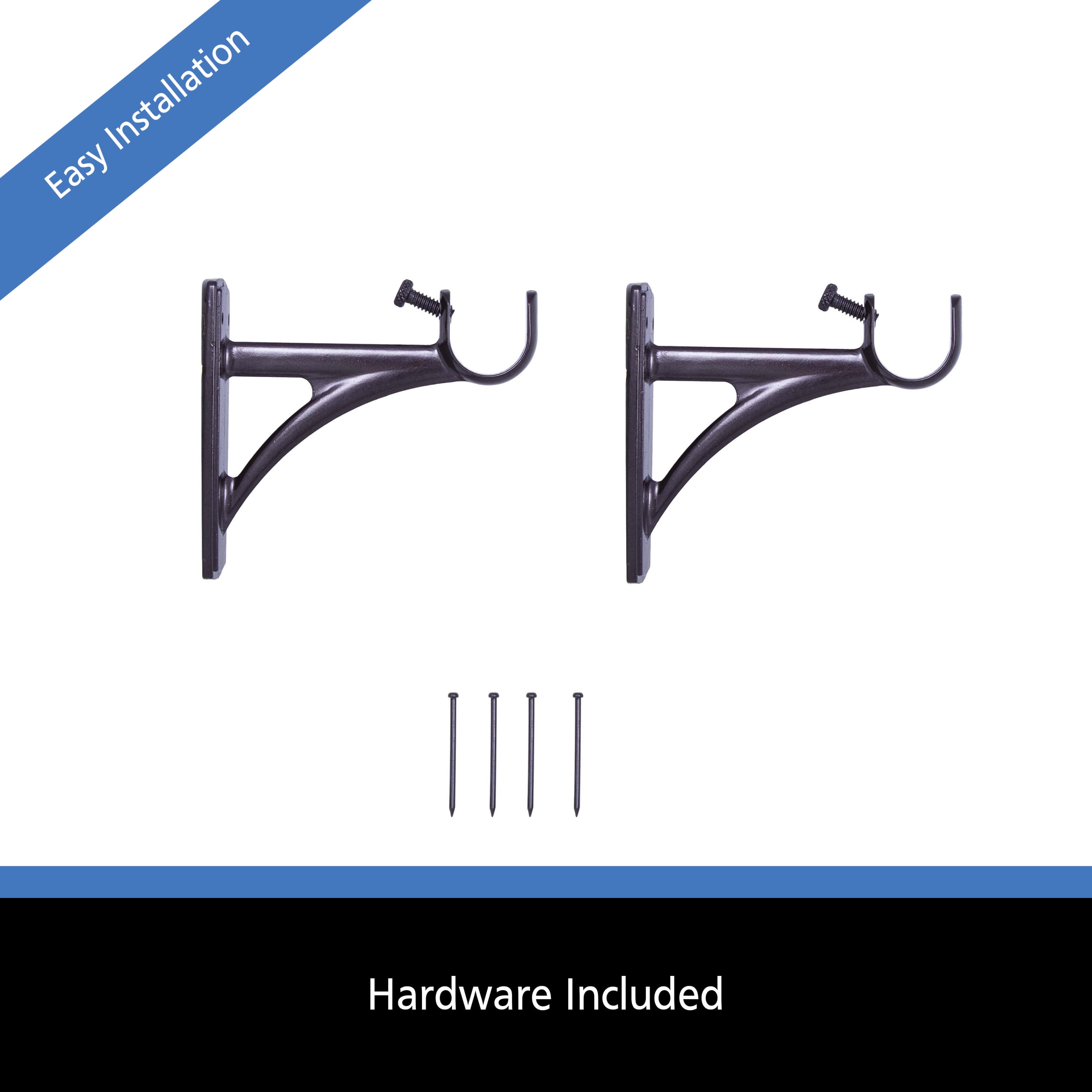 Mainstays 3/4"-1" Bronze Fast Fit™ Easy Install Single Curtain Rod Brackets
