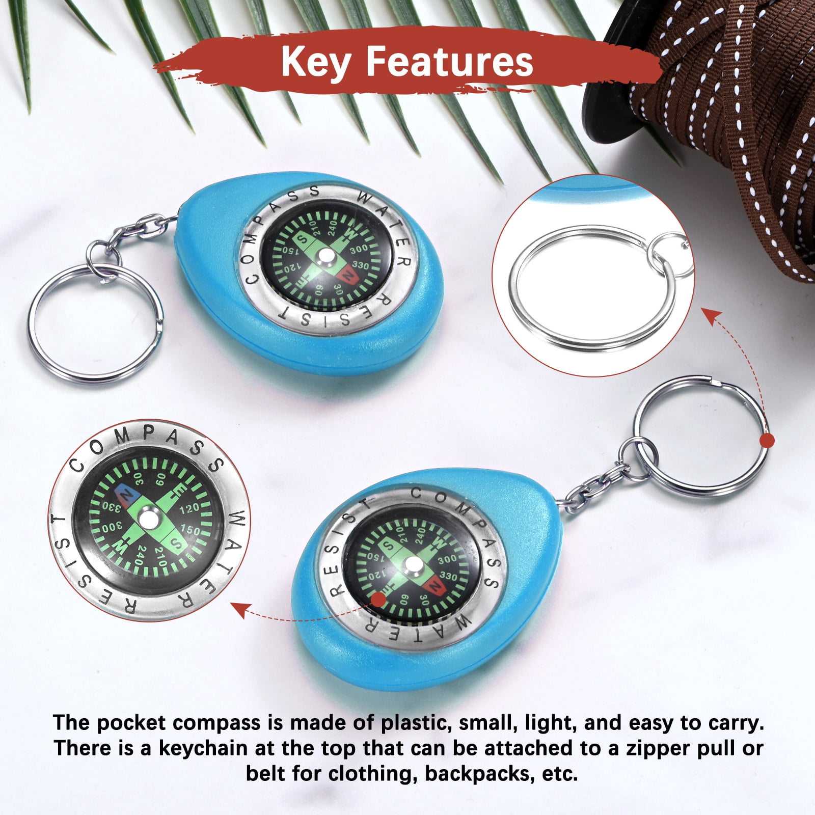 Keychain Compass [18PCS] - Survival Pocket Mini Compass Bulk with Key Ring for Hiking & Camping - [Blue]