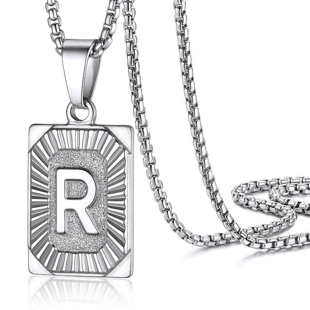PROSTEEL Collar con colgante inicial de acero inoxidable para hombres y mujeres, letra R Nombre de Amor Personalizado Collar de Plata Cadena Cumpleaños Regalo de Navidad para Niño