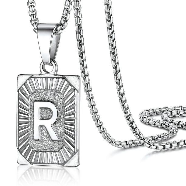 PROSTEEL Collar con colgante inicial de acero inoxidable para hombres y mujeres, letra R Nombre de Amor Personalizado Collar de Plata Cadena Cumpleaños Regalo de Navidad para Niño