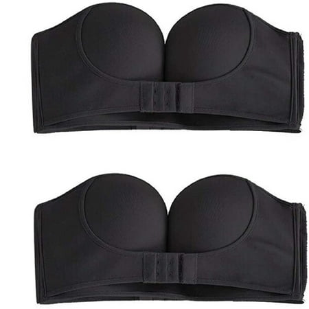 

Intimates 2PCS Black Womens Strapless Non-Slip Adjustment Rimless Dress Bra Polyester no underwire sports bra Black