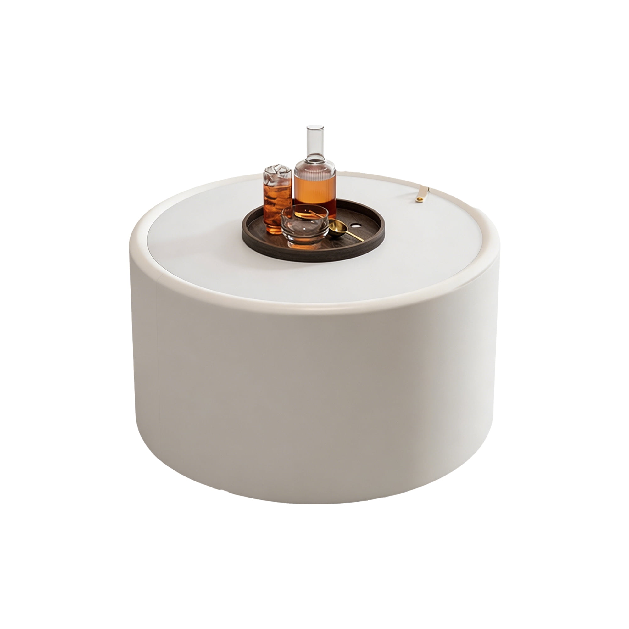 Leumius White Round Coffee Table with Tempered Glass Top, PU Leather Body & Hidden Storage, Modern Accent Table for Living Room White 1