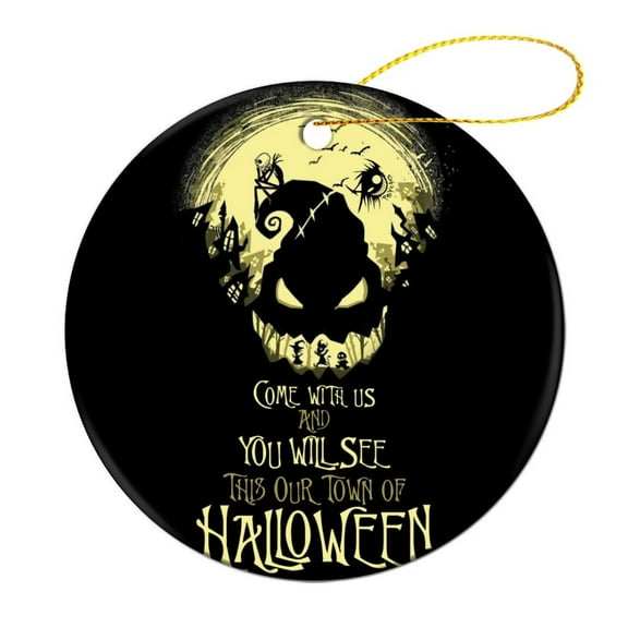 The Nightmare Before Christmas Ceramic Christmas Tree Ornaments Round Souvenir X-Mas Hanging Ornaments House Party Home Decor 1 Pcs
