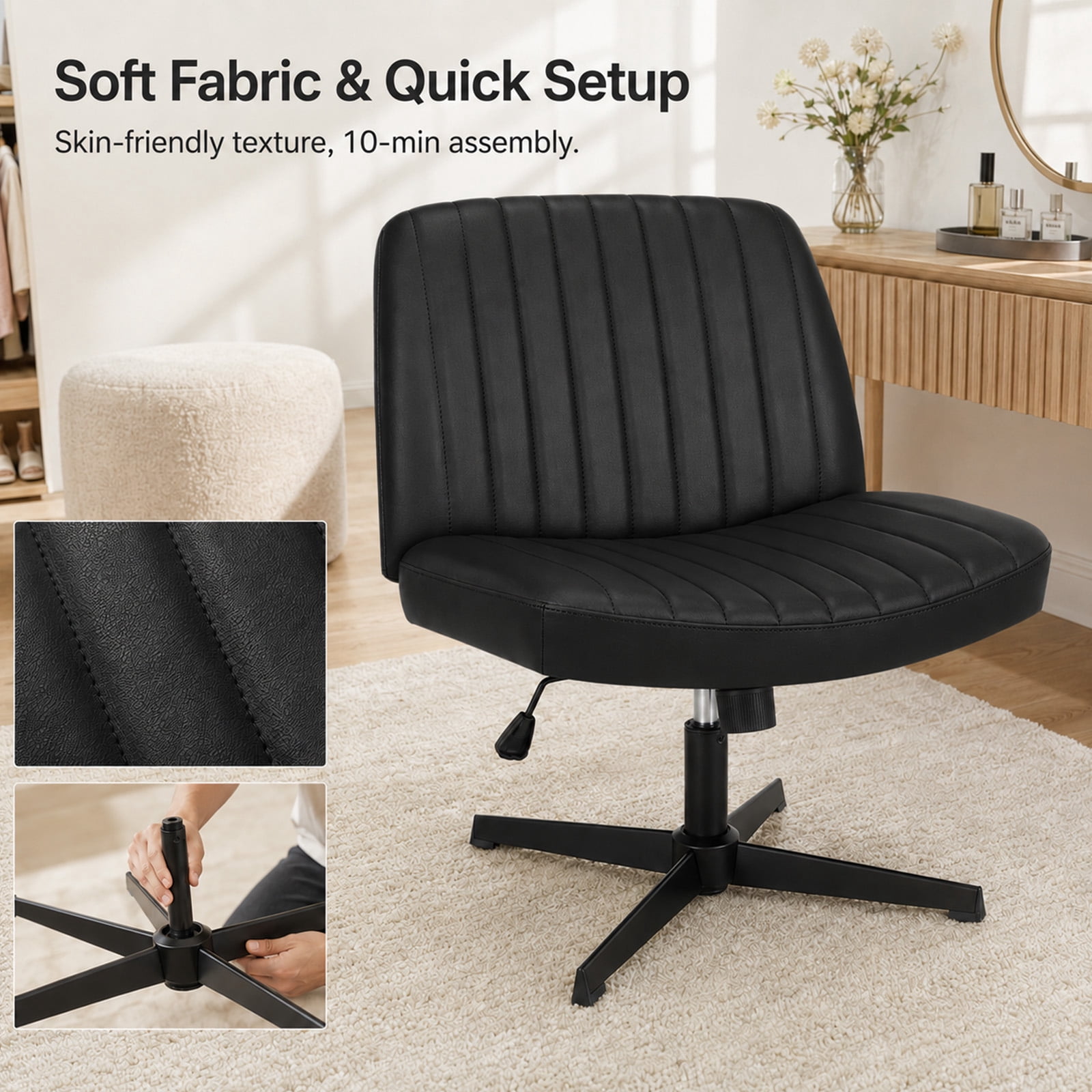 Alvantor Criss Cross Office Chair, No Wheels Armless Swivel, Wide Seat Criss Cross Chair for Home Office & Reading Room
