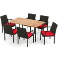 thumbnail image 4 of Costway 7PCS Patio Rattan Dining Chair Table Set W/ Cushion Umbrella Hole Red, 4 of 11
