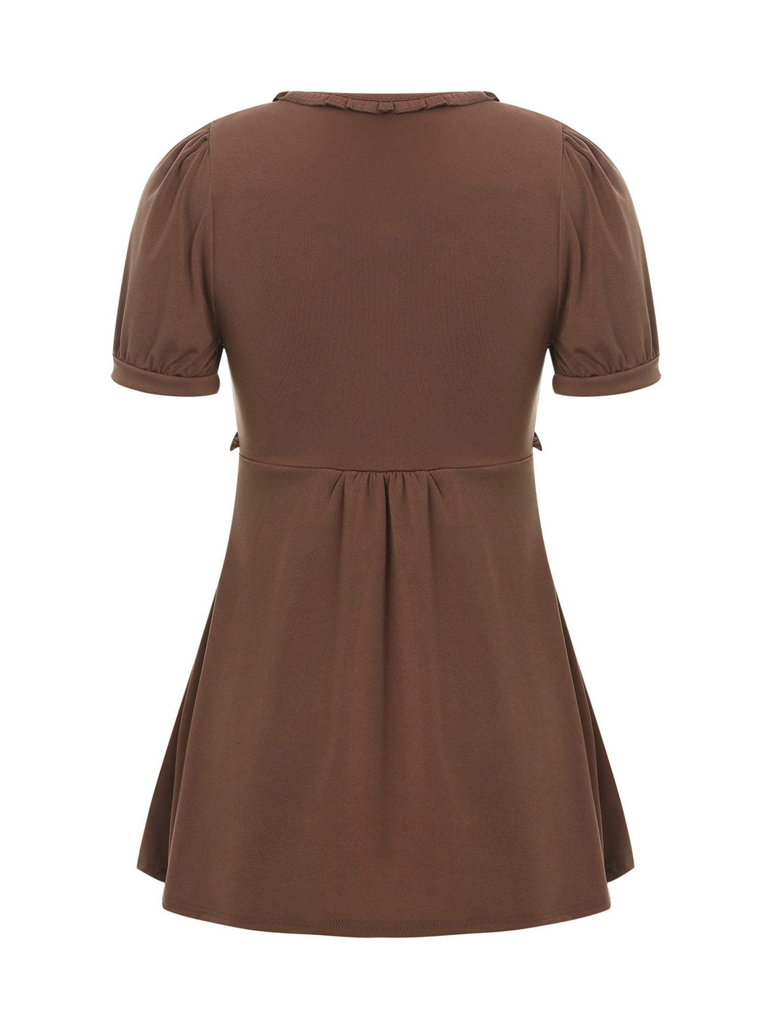 Women Fairy Grunge Shirt Y2k Ruffle Trim Short Sleeve Low