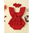 thumbnail image 3 of Wassery Infant Girl Christmas Rompers Fly Sleeve Bowknot Letter Print Jumpsuits Baby Girl Bodysuits with Headband 3 6 12 18 24 Months Newborn Summer Clothes, 3 of 9