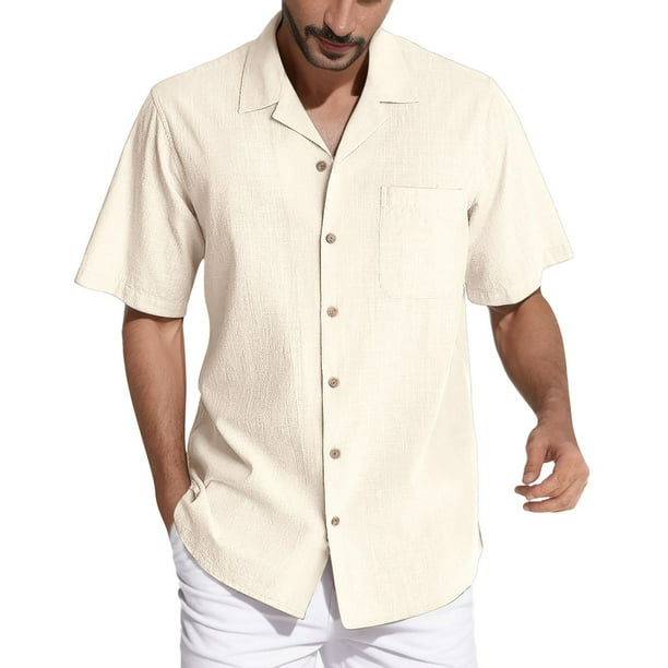 Camisas Para Hombre Manga Larga De AlgodoN Camisa de manga corta de playa suelta informal de verano para hombre Beige L Walmart en linea