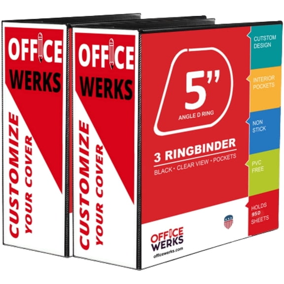 3 Ring Binder, Professional D Ring Binder, Presentation Folder 8.5 x 11 with Pockets, Clear View White Binder (5 Inch (2 Pack), Black)