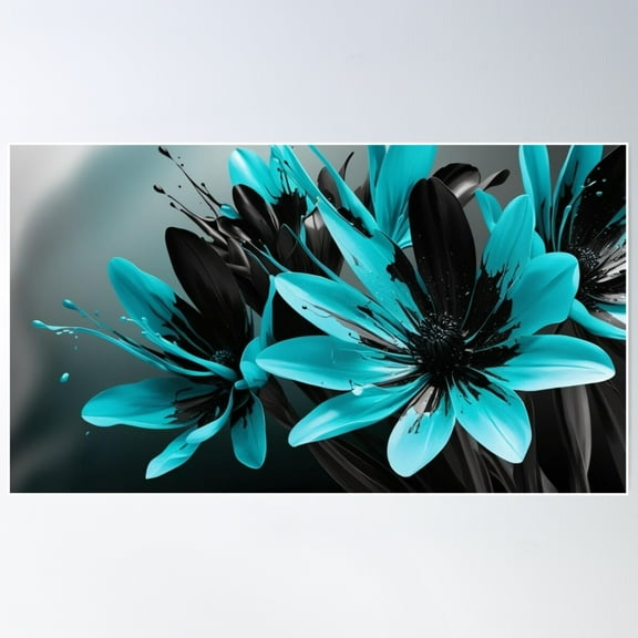 Modern Art Blue Flowers Abstract Poster Wall Art, Modern Wall Decor For Living Room Bedroom, 12x18 UNFRAMED