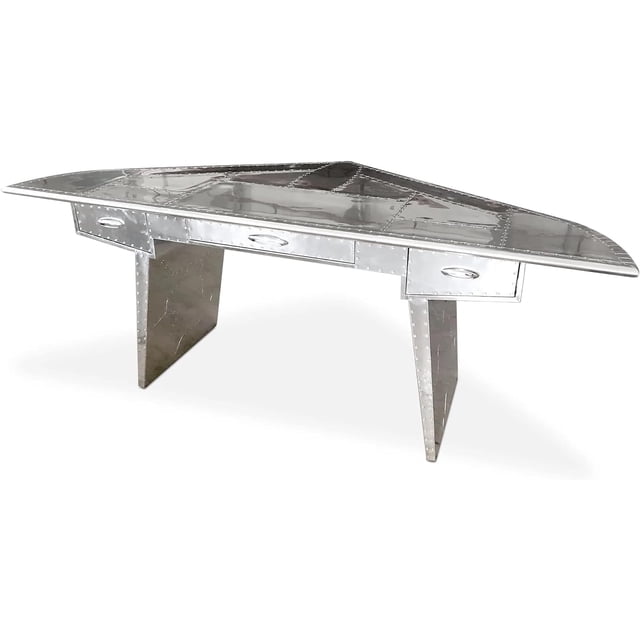 Nauticalmart Aviator Executive Fighter Jet Wing Desk - Polished Aluminum (68 Inches)